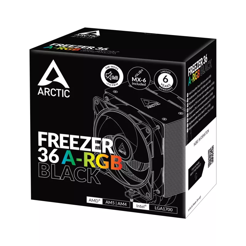 ARCTIC Freezer 36 A-RGB (Melns) daudzkompatibils torņa CPU dzesētājs ar A-RGB