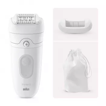 Epilators Braun Silk-épil 5 5-011 — MicroGrip pincetes, Wet & Dry, masāža, balts