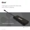 CLUB3D USB Type-C 4-portu 10G datu centrmezgls ar PD3.0 uzlādi, vads, USB 3.2 Gen 1 (3.1 Gen 1) Type-C, 100 W, melns, 10 Gbit/s, USB