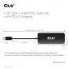 CLUB3D USB Type-C 4-portu 10G datu centrmezgls ar PD3.0 uzlādi, vads, USB 3.2 Gen 1 (3.1 Gen 1) Type-C, 100 W, melns, 10 Gbit/s, USB