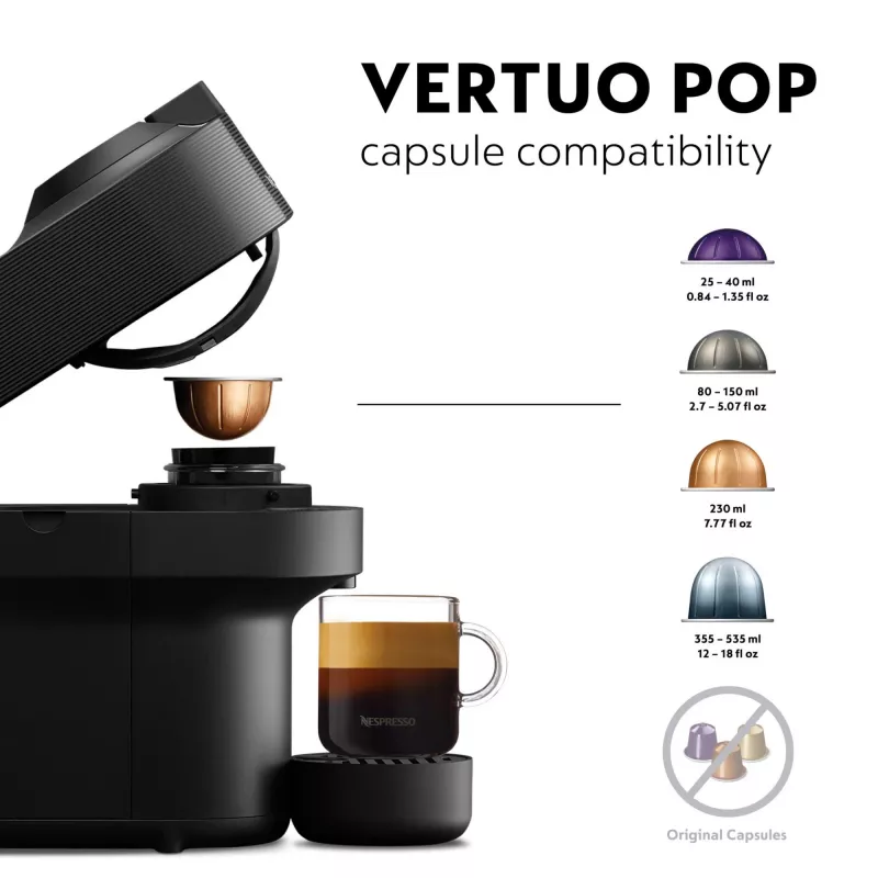 De'Longhi Nespresso Vertuo Pop ENV90.B kafijas automāts, Liquorice Black (melns)
