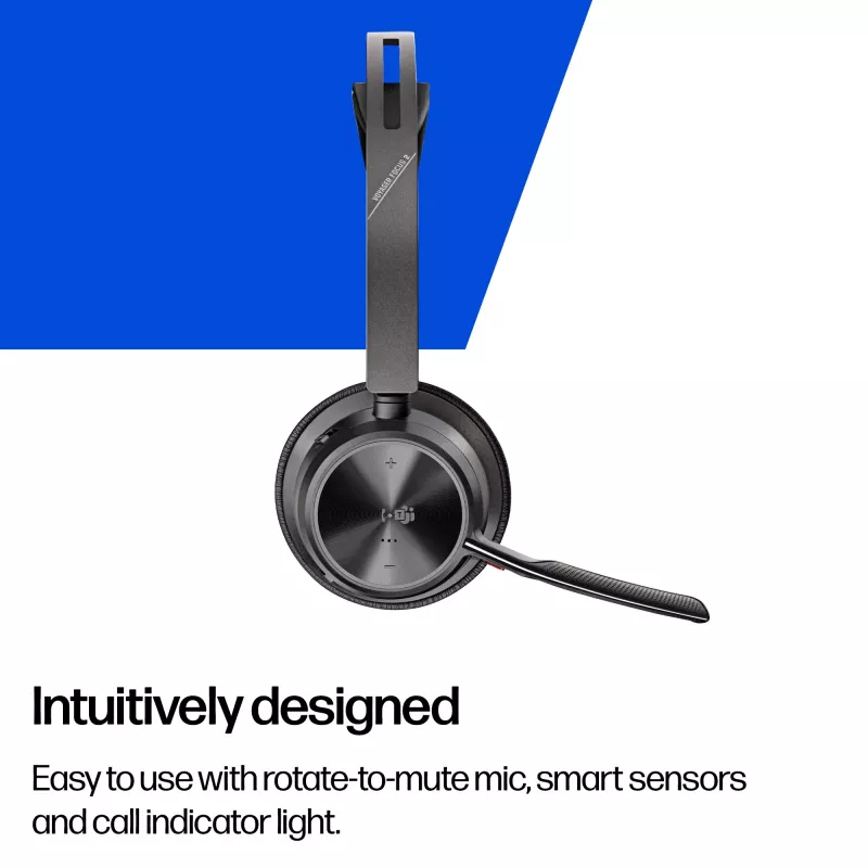 HP Poly Voyager Focus 2 Microsoft Teams sertificētas Bluetooth austiņas ar USB-C-C adapteri un uzlādes statīvu