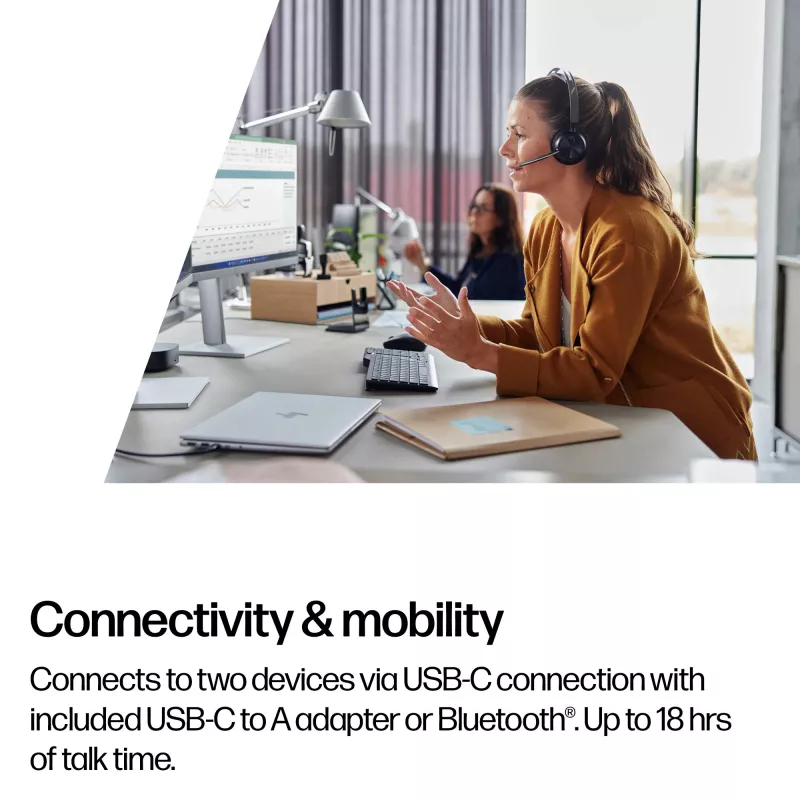 HP Poly Voyager Focus 2 USB-C-C austiņas + USB-C/A adapteris