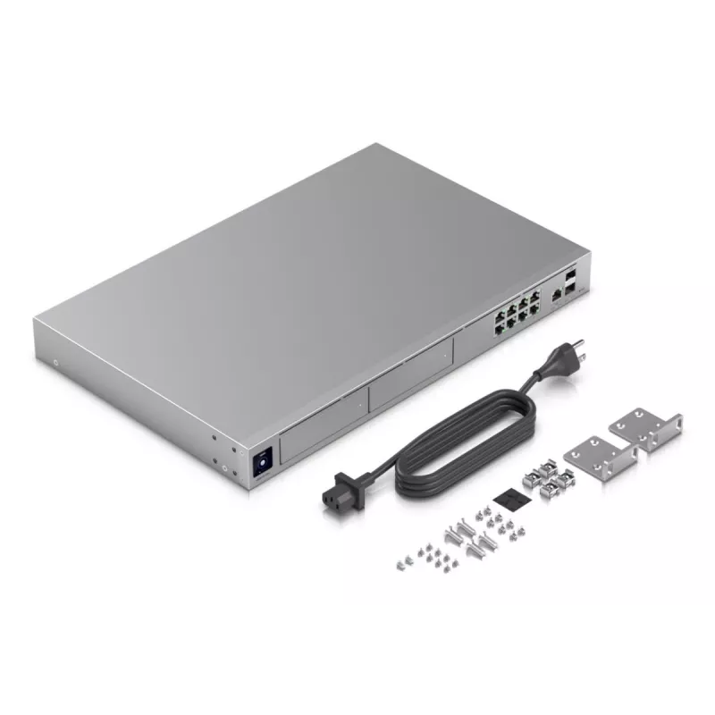 Pārvaldāms slēdzis UBIQUITI UniFi Dream Machine Pro Max, 9 porti 2.5G Ethernet, 1U statīvs, 2×SFP+, 10G atbalsts, 60W jauda