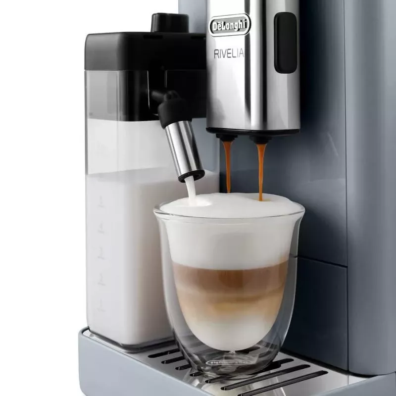 Kafijas automāts De’Longhi Rivelia EXAM440.55.g — pilnībā automātisks, 1.4 L ūdens tvertne, 250 g dzirnaviņas, 19 bāri, TFT skārienekrāns