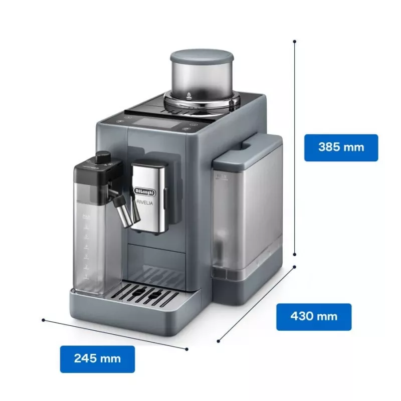 Kafijas automāts De’Longhi Rivelia EXAM440.55.g — pilnībā automātisks, 1.4 L ūdens tvertne, 250 g dzirnaviņas, 19 bāri, TFT skārienekrāns