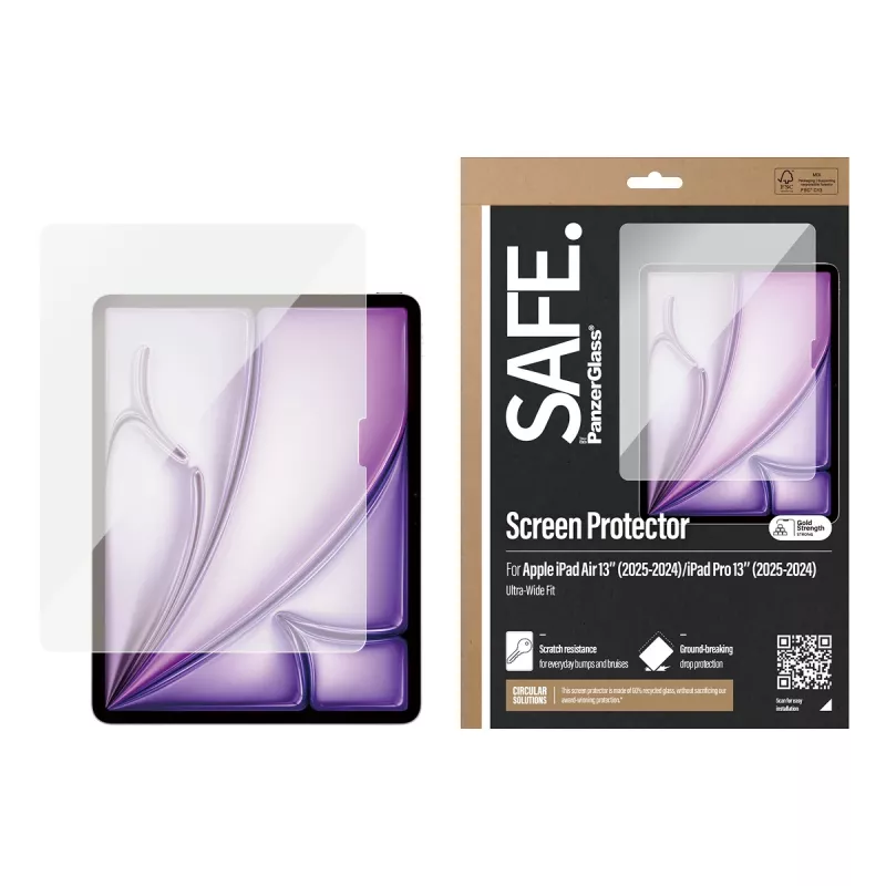 PanzerGlass SAFE. by ® Ekrāna aizsargs iPad Air 13'' (2024-2026) | iPad Pro 13'' (2024-2025) | Ultra-Wide Fit