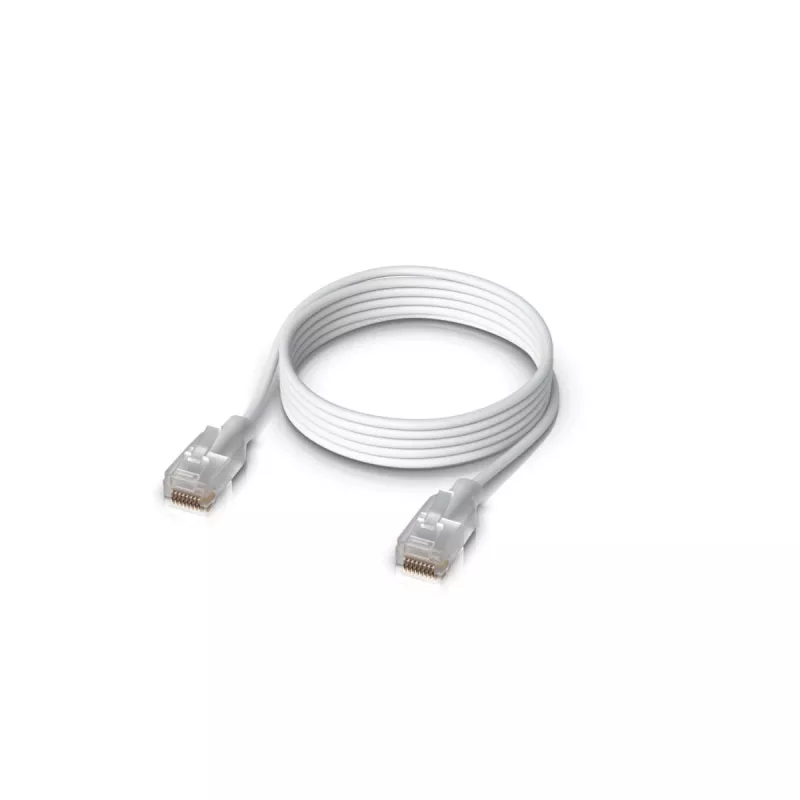 Tīkla savienotājkabelis UBIQUITI UACC-Cable-Patch-EL-1M-W — Cat6, 1 m, 2.5 GbE, PoE++ (4PPoE), caurspīdīgs, RJ-45 tēviņš–tēviņš