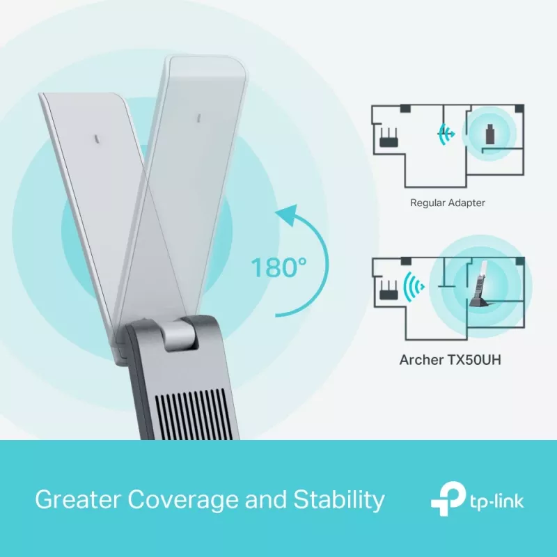 Bezvadu USB tīkla adapteris TP-Link Archer AX3000 (Archer TX50UH) – Divu joslu Wi‑Fi 6, USB 3.2 Gen1, līdz 3000 Mbps, iekšējā antena, Windows 11