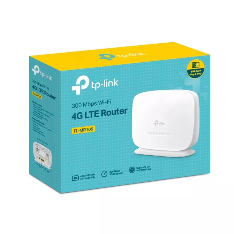 TP-Link 300 Mbps bezvadu N 4G LTE maršrutētājs, Wi-Fi 4 (802.11n), vienas joslas (2.4 GHz), Ethernet LAN, 4G, balts, galda maršrutētājs