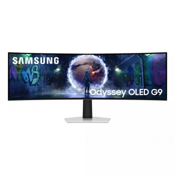 Samsung S49DG934SU 49 collu OLED izliekts monitors — 5120×1440 Dual QHD, 32:9, 0,03 ms, USB centrmezgls, VESA, augstuma regulējams, sudraba