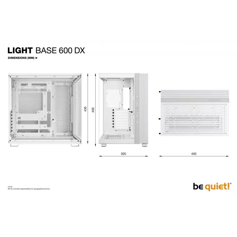 PC korpuss be quiet! LIGHT BASE 600 DX White Midi Tower, ATX/microATX/Mini-ATX, stikla sāns, RGB priekša, USB-C