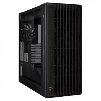 PC korpuss ASUS ProArt PA602 Wood Edition Midi Tower Melns — Koks, ATX/EATX atbalsts, Rūdīts stikls, 4×3.5 collu / 8×2.5 collu, GPU līdz 450 mm