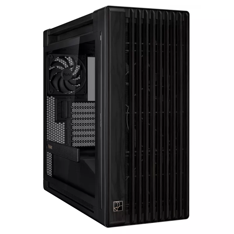 PC korpuss ASUS ProArt PA602 Wood Edition Midi Tower Melns — Koks, ATX/EATX atbalsts, Rūdīts stikls, 4×3.5 collu / 8×2.5 collu, GPU līdz 450 mm