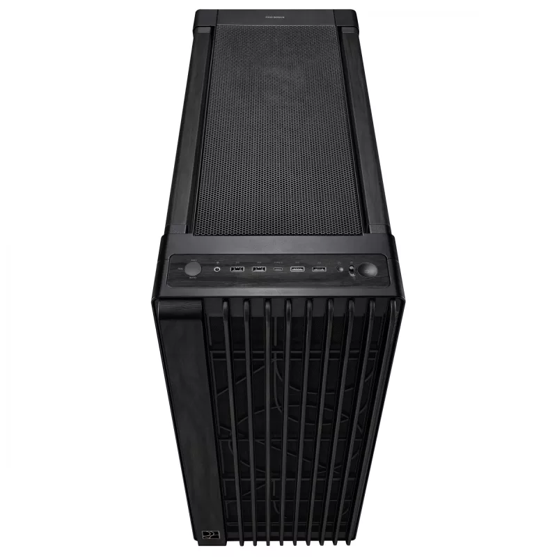 PC korpuss ASUS ProArt PA602 Wood Edition Midi Tower Melns — Koks, ATX/EATX atbalsts, Rūdīts stikls, 4×3.5 collu / 8×2.5 collu, GPU līdz 450 mm
