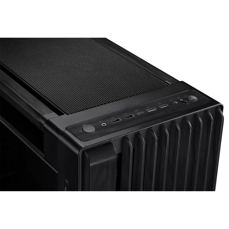 PC korpuss ASUS ProArt PA602 Wood Edition Midi Tower Melns — Koks, ATX/EATX atbalsts, Rūdīts stikls, 4×3.5 collu / 8×2.5 collu, GPU līdz 450 mm