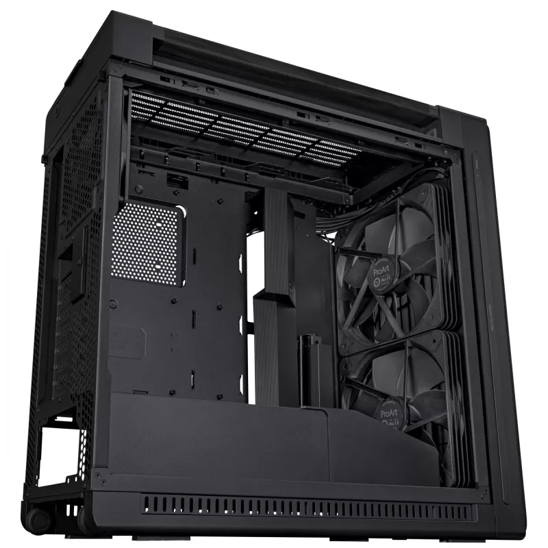 PC korpuss ASUS ProArt PA602 Wood Edition Midi Tower Melns — Koks, ATX/EATX atbalsts, Rūdīts stikls, 4×3.5 collu / 8×2.5 collu, GPU līdz 450 mm