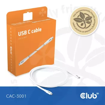 USB-C kabelis CLUB3D CAC-3001 2m USB4 Gen 3x2 balts