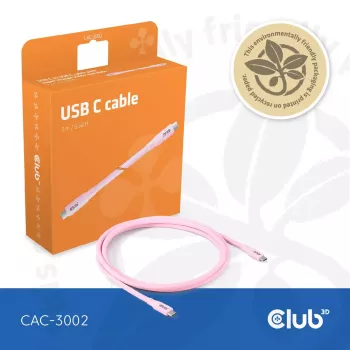 USB-C kabelis CLUB3D CAC-3002 2m USB4 Gen 3x2 Rozā