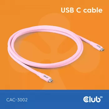 USB-C kabelis CLUB3D CAC-3002 2m USB4 Gen 3x2 Rozā