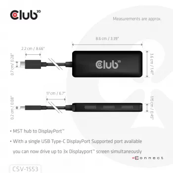CLUB3D CSV-1553 USB-C uz trīs DisplayPort 4K60Hz