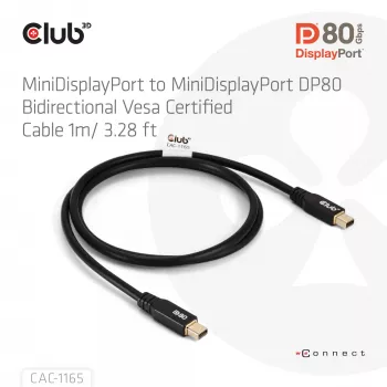 CLUB3D MiniDisplayPort™ uz MiniDisplayPort Divvirzienu VESA DP80 Sertificēts Kabelis M/M 1m/3.28ft