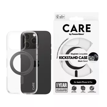 PanzerGlass CARE™ by ® Macīgs Caurspīdīgs ar Melnu Statīvu un MagSafe iPhone 16 Pro
