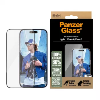 PanzerGlass® ekrāna aizsargs iPhone 16 | 15 | Ultra-Wide Fit