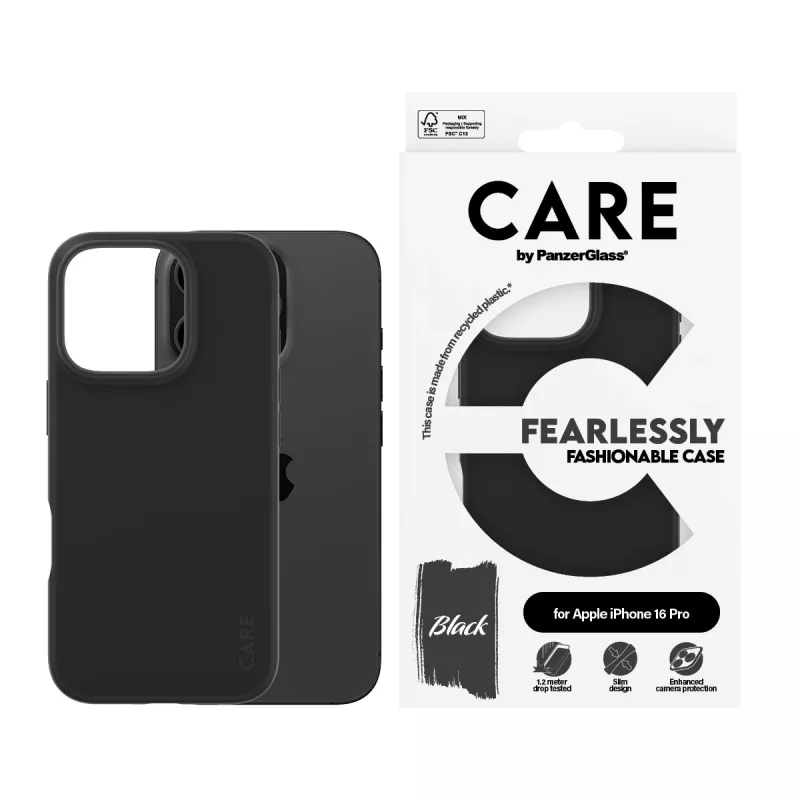 PanzerGlass CARE™ by ® Maciņš Melns iPhone 16 Pro, Vāciņš, Apple, Apple - iPhone 16 Pro, Melns