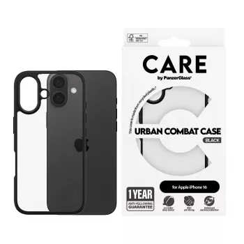 PanzerGlass CARE™ by ® Urban Combat Caurspīdīgs ar Melnu Rāmi iPhone 16