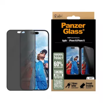PanzerGlass® Privātuma ekrāna aizsargs iPhone 16 | 15 | Ultra-Wide Fit ar EasyAligner