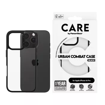PanzerGlass CARE™ by ® Urban Combat Caurspīdīgs ar Melnu Rāmi iPhone 16 Pro