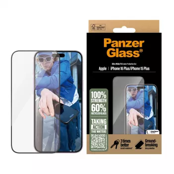 PanzerGlass® Ekrāna aizsargs iPhone 16 Plus | 15 Plus | Ultra-Wide Fit