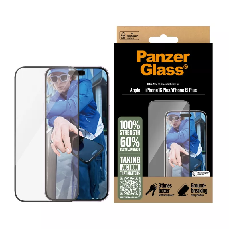 PanzerGlass® Ekrāna aizsargs iPhone 16 Plus | 15 Plus | Ultra-Wide Fit