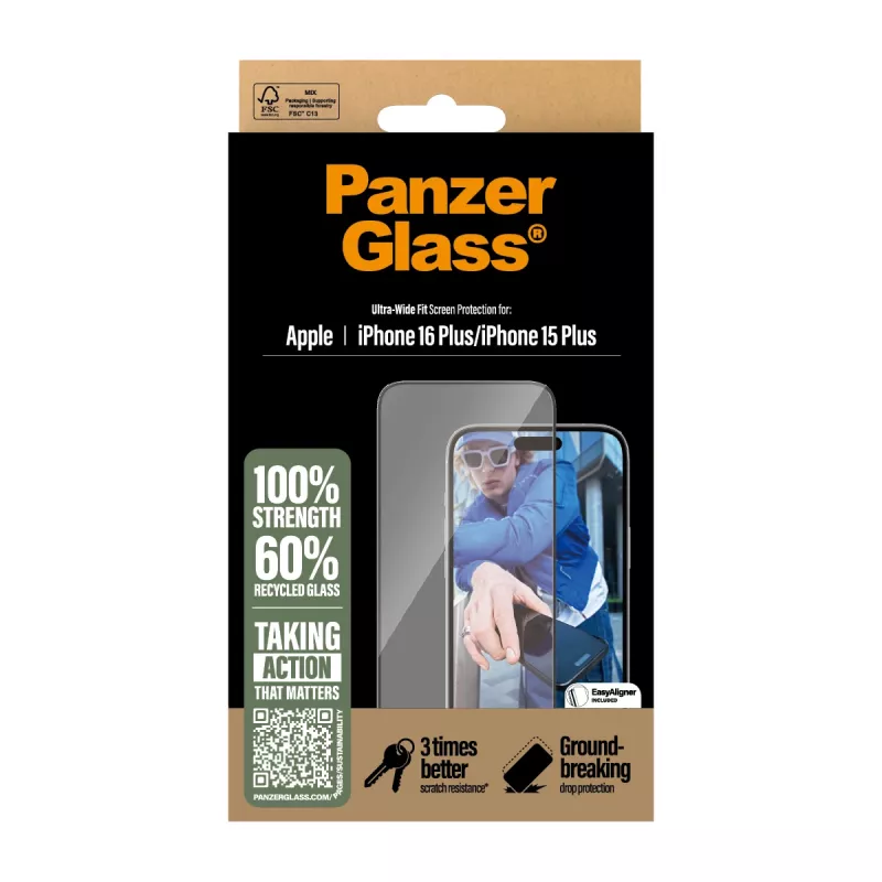 PanzerGlass® Ekrāna aizsargs iPhone 16 Plus | 15 Plus | Ultra-Wide Fit
