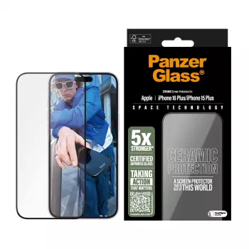 PanzerGlass® Keramikas aizsargstikls iPhone 16 Plus | 15 Plus | Ultra-Wide Fit ar EasyAligner