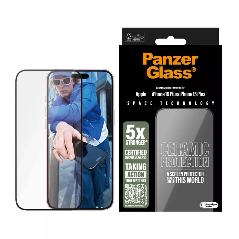 PanzerGlass® Keramikas aizsargstikls iPhone 16 Plus | 15 Plus | Ultra-Wide Fit ar EasyAligner