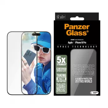 PanzerGlass® Keramikas ekrāna aizsargs iPhone 16 Pro | Ultra-Wide Fit ar EasyAligner