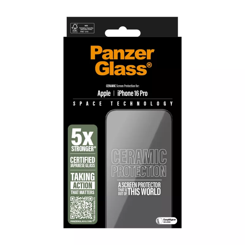 PanzerGlass® Keramikas ekrāna aizsargs iPhone 16 Pro | Ultra-Wide Fit ar EasyAligner