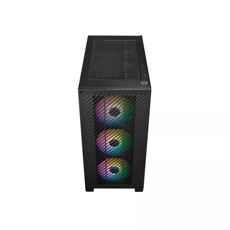 Cooler Master Elite 301 ARGB Mini Tower korpuss, melnā krāsā, ar logu, 3x 120 mm ARGB ventilatori