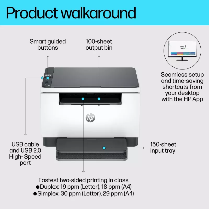 Daudzfunkciju printeris HP LaserJet MFP M234d — Mono lāzeris, 29 lpp/min, Duplekss, Ethernet, A4