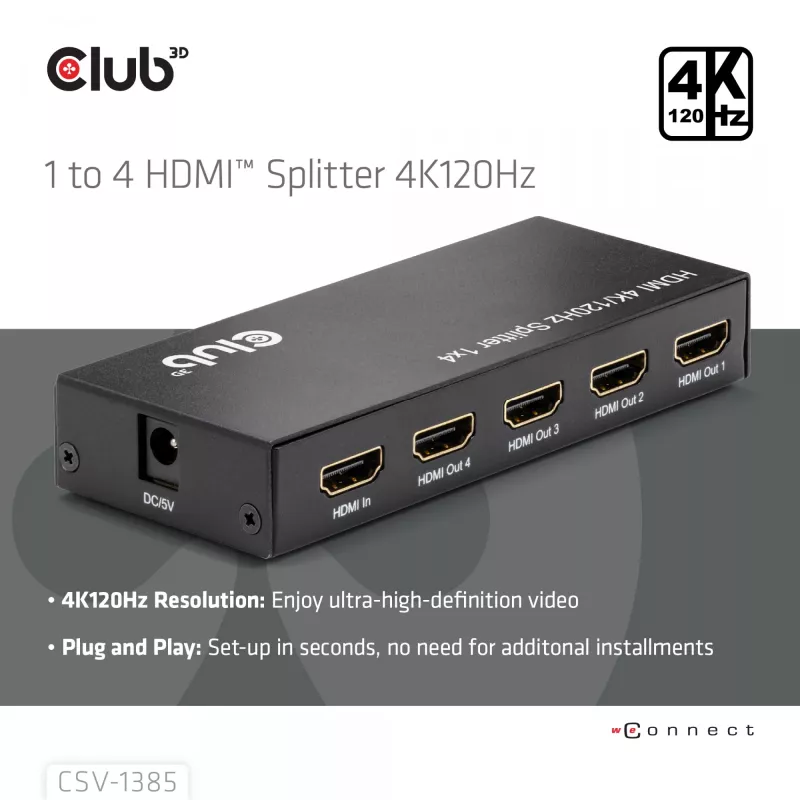 CLUB3D 1 uz 4 HDMI™ Sadalītājs 4K120Hz