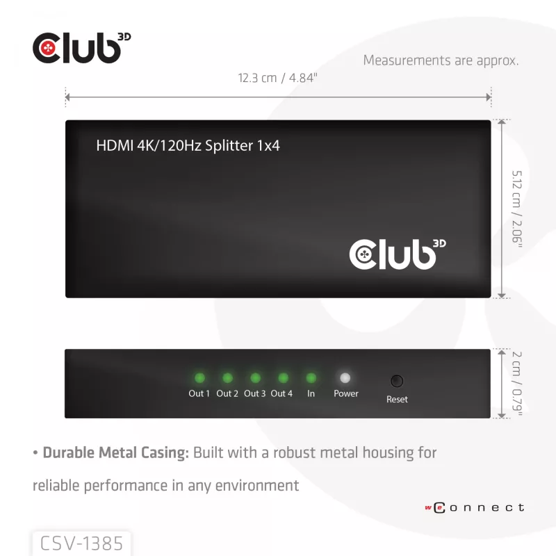 CLUB3D 1 uz 4 HDMI™ Sadalītājs 4K120Hz