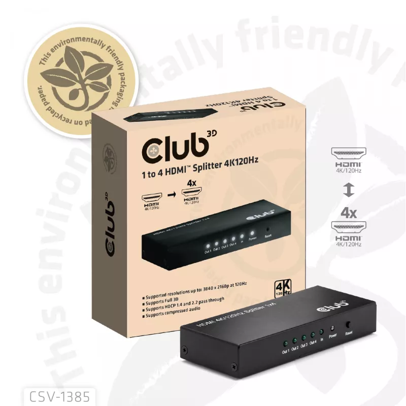 CLUB3D 1 uz 4 HDMI™ Sadalītājs 4K120Hz