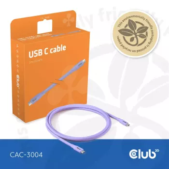 USB C kabelis CLUB3D CAC-3004 2m violets