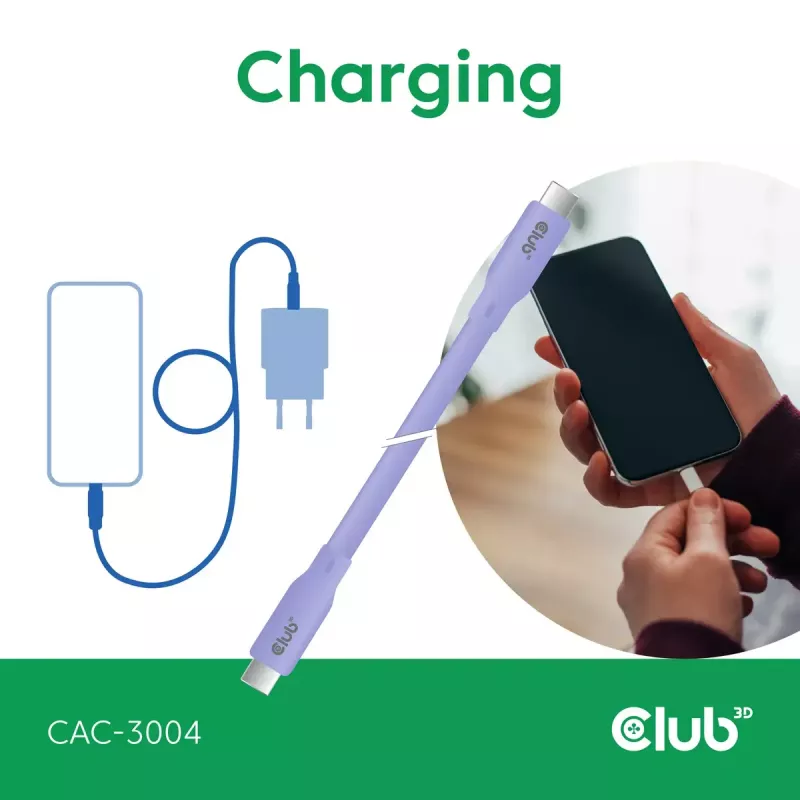 USB C kabelis CLUB3D CAC-3004 2m violets