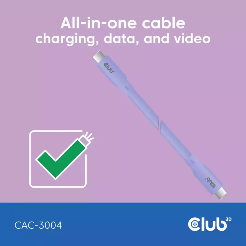 USB C kabelis CLUB3D CAC-3004 2m violets