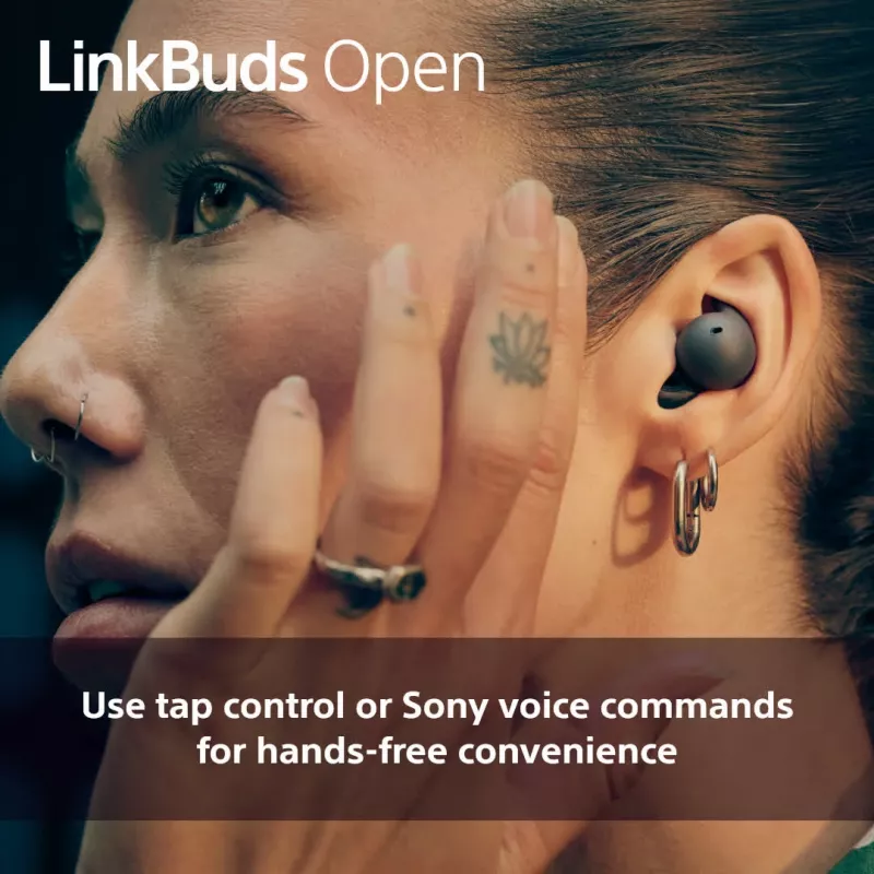 Austiņas Sony LinkBuds Open WFL910B — bezvadu Bluetooth iekšējās, 20–20 000 Hz, 10 m darbības rādiuss, 63 g, melnas