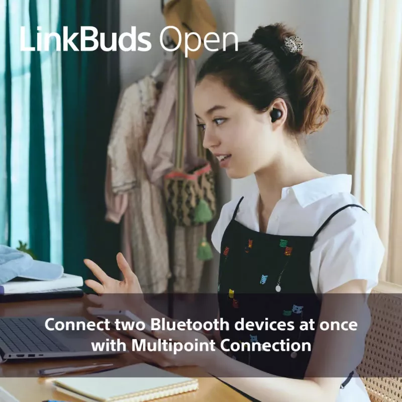 Austiņas Sony LinkBuds Open WFL910B — bezvadu Bluetooth iekšējās, 20–20 000 Hz, 10 m darbības rādiuss, 63 g, melnas
