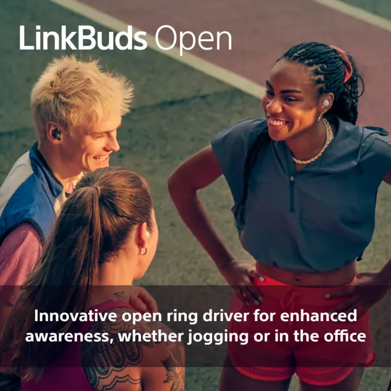 Austiņas Sony LinkBuds Open WFL910B — bezvadu Bluetooth iekšējās, 20–20 000 Hz, 10 m darbības rādiuss, 63 g, melnas
